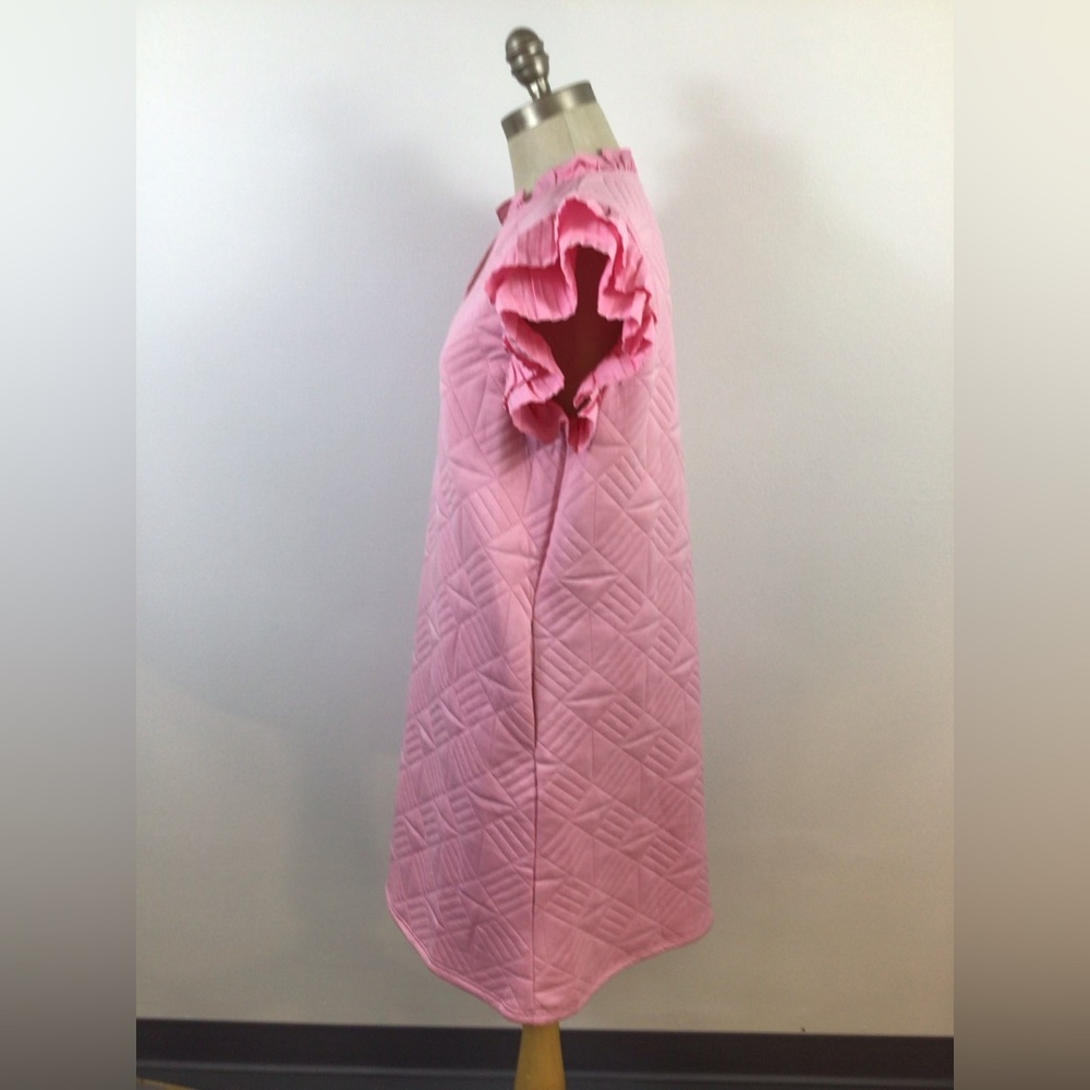 NWOT Pink Ruffle Sleeve Quilted Dress Midi, sz Large - Picture 2 of 11